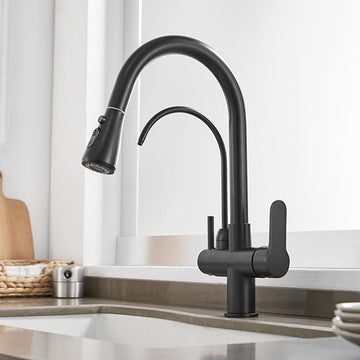 Water Filter Kitchen Faucet Pull Out Faucet in Matte Black Swirling Faucet Solid Brass
